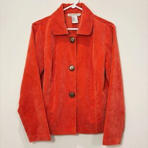 VTG Orange Corduroy Jacket Oversized Buttons Women M Barn Chore Coat Hippie